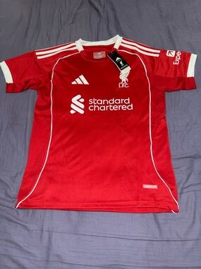 Adidas Red Liverpool FC Soccer Jersey with White Accents